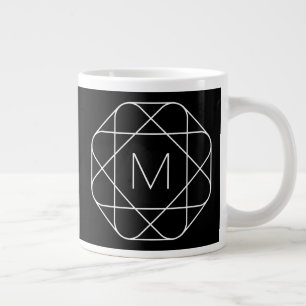 Taza De Café Gigante Monograma geométrico en blanco y negro
