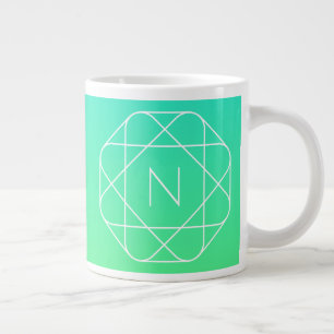 Taza De Café Gigante Monograma geométrico genial Ombre azul y verde l