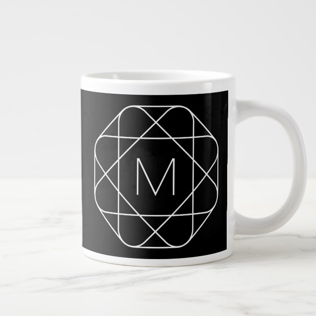 Taza De Café Gigante Monograma geométrico negro y blanco (Derecha)