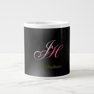 Taza De Café Gigante Monograma gris negro: simple llanura