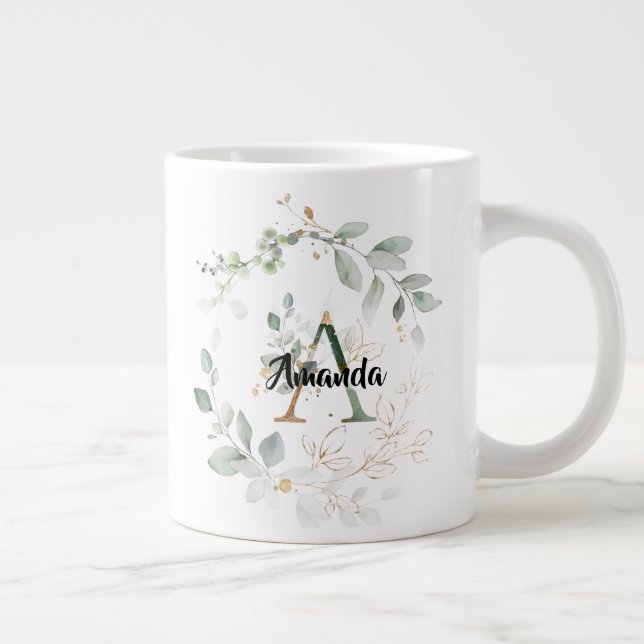 Taza De Café Gigante Monograma inicial "A" con nombre de Moda verde y o (Derecha)