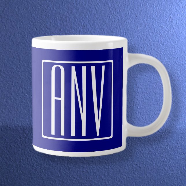 Taza De Café Gigante Monograma inicial | Azul marino y blanco (Subido por el creador)