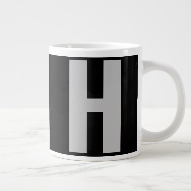 Taza De Café Gigante Monograma inicial sobredimensionado en negro y gri (Derecha)