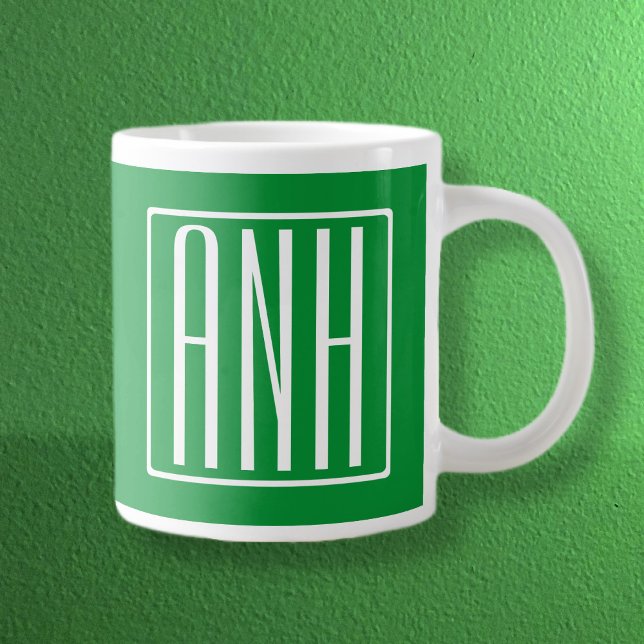 Taza De Café Gigante Monograma inicial | Verde y blanco (Subido por el creador)