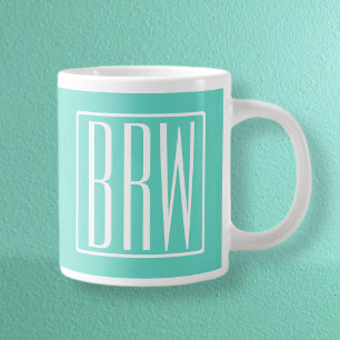 Taza De Café Gigante Monograma Iniciales Modernas 3 Negrita Blanco So