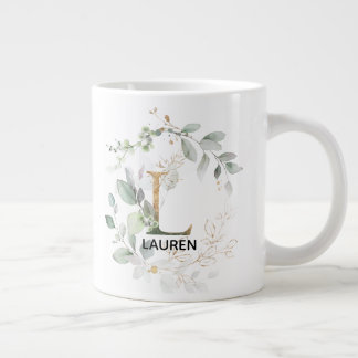 Taza De Café Gigante Monograma L moderno inicial de vegetación alpina