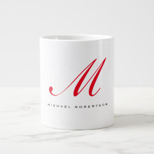 Taza De Café Gigante Monograma Nombre inicial Blanco Rojo Único Minimal