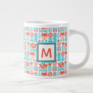 Taza De Café Gigante Monograma Patrón de arte folclórico finlandés