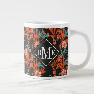Taza De Café Gigante Monograma Patrón floral abstracto del Naranja