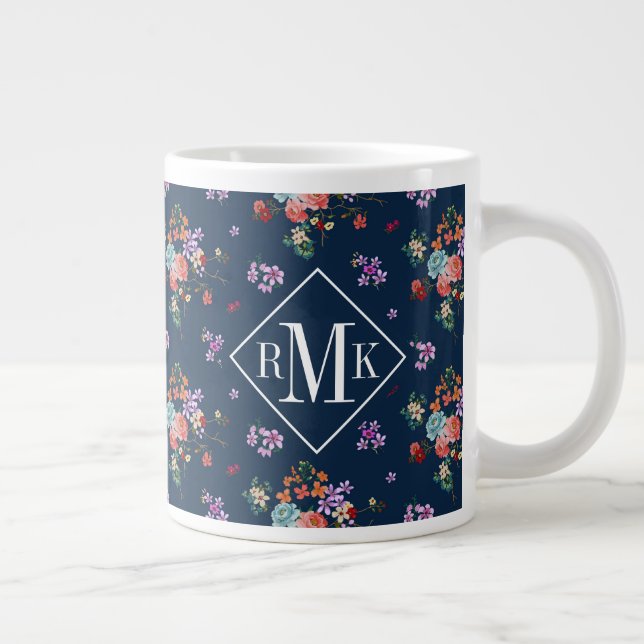 Taza De Café Gigante Monograma| Patrón floral Rose Bouquet (Derecha)