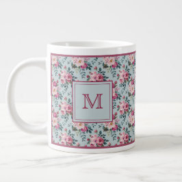 Taza De Café Gigante Monograma Personalizado Floral Rosa Polvoriento Gr