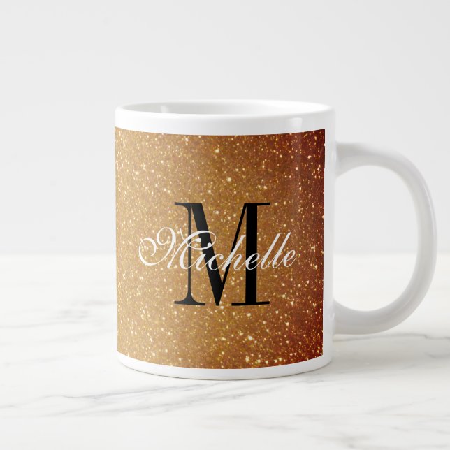 Taza De Café Gigante Monograma purpurina dorado glamoroso extra grande (Derecha)
