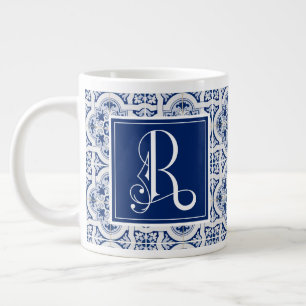 Taza De Café Gigante Monograma R, azul Siciliano Tile Giant Coffee Mug