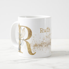 Taza De Café Gigante Monograma "R" Jumbo Mug Soul Crema de Hielo