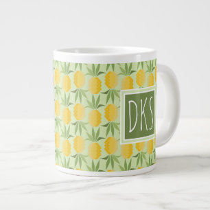 Taza De Café Gigante Monograma retro de las piñas el  