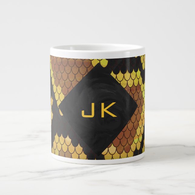 Taza De Café Gigante Monograma Snake Brown y Oro Print (Frente)
