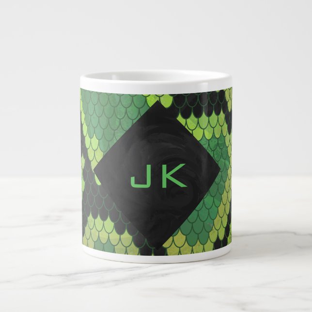 Taza De Café Gigante Monograma Snake Verde y Negro (Frente)