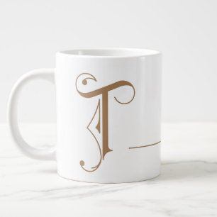 Taza De Café Gigante Monograma T en bella tipografía de desplazamiento