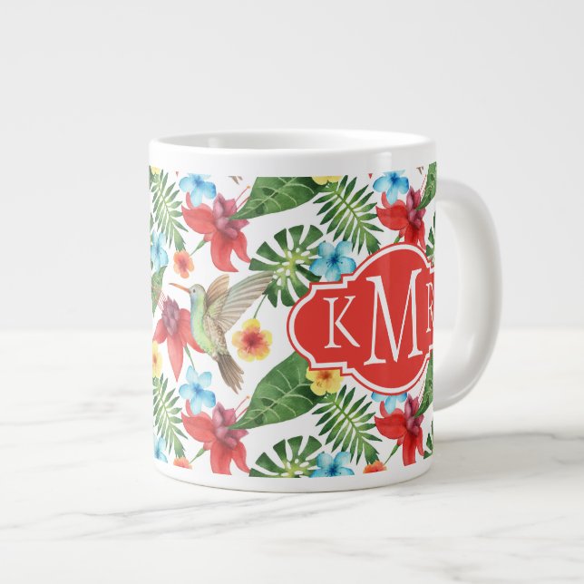 Taza De Café Gigante Monograma tropical del colibrí el | (Derecha)