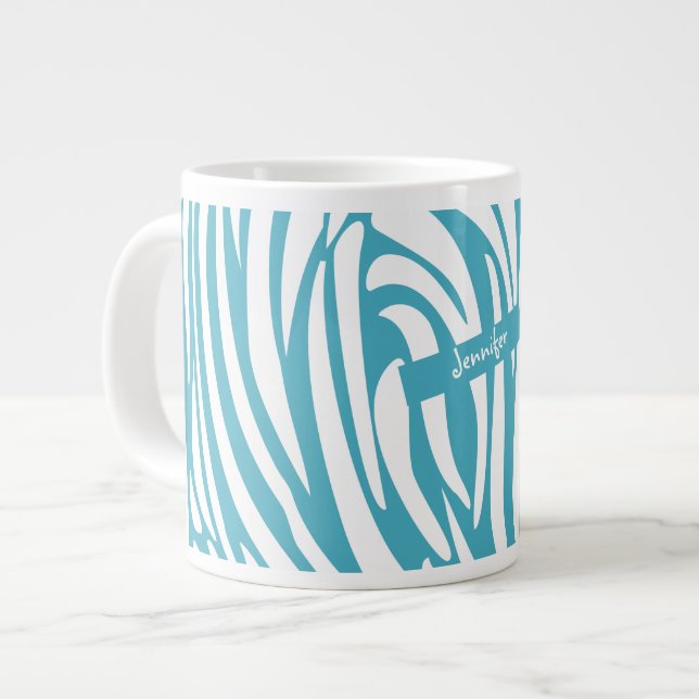 Taza De Café Gigante Monograma Turquoise Stried Zebra Pattern (Izquierda)