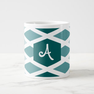 Taza De Café Gigante Monograma verde azulado de diamante