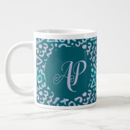 Taza De Café Gigante Monograma verde geométrico moderno de mediados de