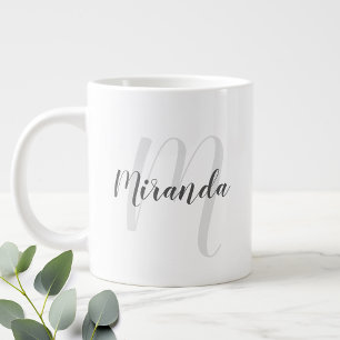 Taza De Café Gigante Monograma y nombre de escritura moderna personaliz