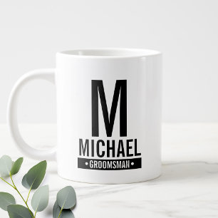 Taza De Café Gigante Monograma y nombre del Groomsman personalizado