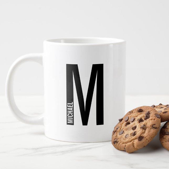 Taza De Café Gigante Monograma y nombre negrita personalizado moderno (Subido por el creador)