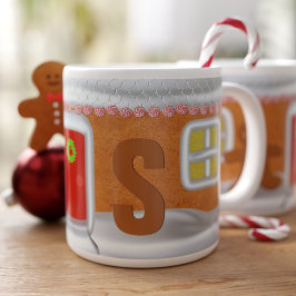 Taza De Café Gigante Monogramada de la divertida casa Gingerbread