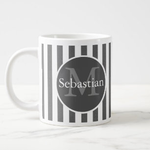 Taza De Café Gigante Monogramado masculino a rayas personalizadas