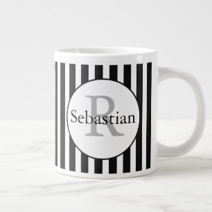 Taza De Café Gigante Monogramado Masculino Black Striped Personalizado