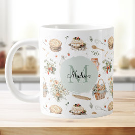 Taza De Café Gigante Monogramado Whimsical Floral Strawberry