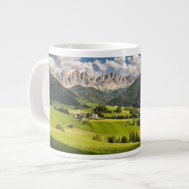 Taza De Café Gigante Montañas | Valle de Funes, Dolomitas, Italia (Izquierda)