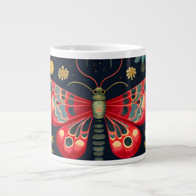 Taza De Café Gigante Moth Roja En El Jardín Nocturno (Frente)