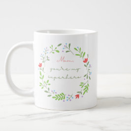 Taza De Café Gigante Mother's day floral green superhero mom