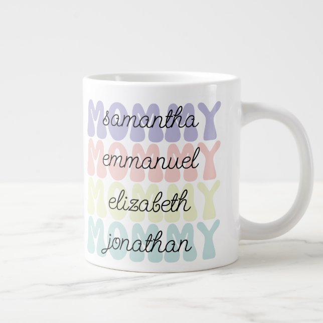 Taza De Café Gigante Mother's Day Gift Mommy Retro Kids Names (Derecha)