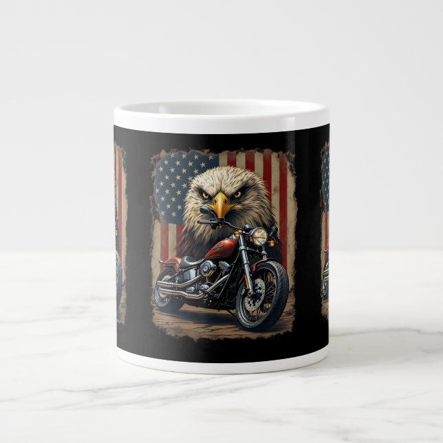 Taza De Café Gigante Motorcycle USA Flag Retro Biker Chopper (Frente)