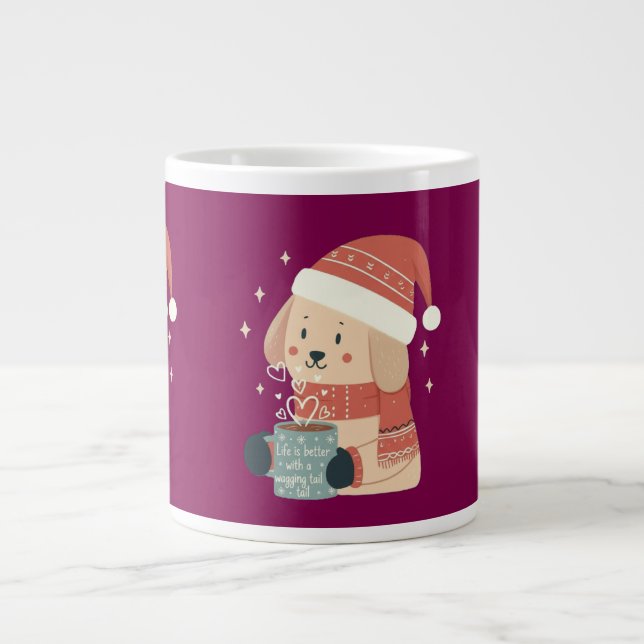 Taza De Café Gigante Mug Chien de Noël Bonnet Écharpe Pastel - Life is  (Frente)