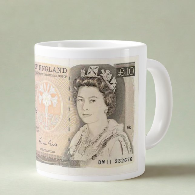 Taza De Café Gigante Mug con 1975 £10 Note Image | Reina Isabel II (Subido por el creador)
