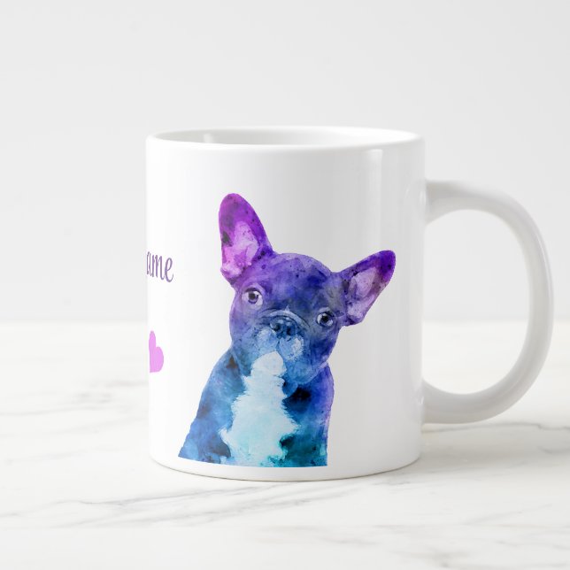 Taza De Café Gigante Mug de acuarela de Boston terrier personalizado (Derecha)