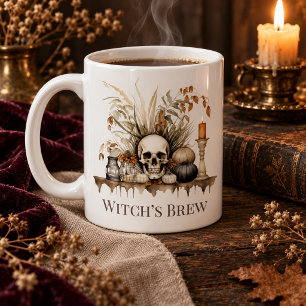 Taza De Café Gigante Mug de brew de bruja - Diseño de cráneo y velas de