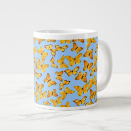Taza De Café Gigante Mug de café gigantesco, mariposas doradas en azul 