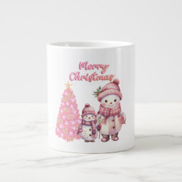 Taza De Café Gigante Mug de especialidad de Navidades rosados de Snowma