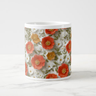 Taza De Café Gigante Mug de especialidad floral de amapola blanca y roj