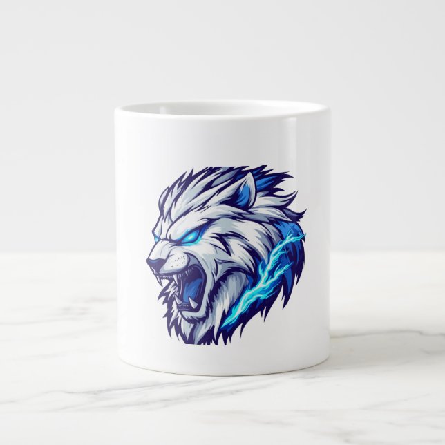 Taza De Café Gigante Mug de león de rugido eléctrico - Azul negrita (Frente)
