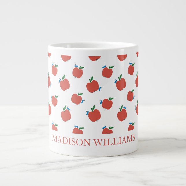 Taza De Café Gigante Mug de profesor personalizado | Patrón de Apple Ro (Frente)