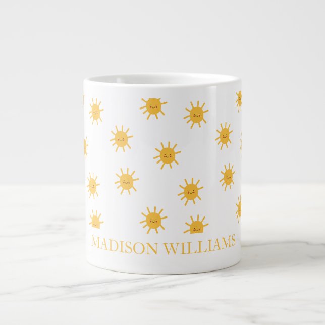 Taza De Café Gigante Mug de profesor personalizado | Patrón Sunshine (Frente)