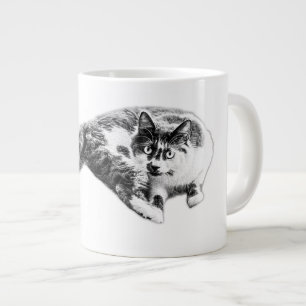 Taza De Café Gigante Mug de retrato de gato de cola larga negrita
