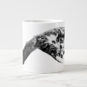 Taza De Café Gigante Mug de retrato de gato de cola larga negrita
